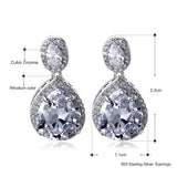 925 Sterling Silver Earrings Crystal Water Drop Jewelry
