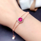 Red Crystal Ruby Gemstones Chain Bracelet 18k Rose Filled