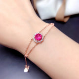 Red Crystal Ruby Gemstones Chain Bracelet 18k Rose Filled