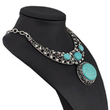 Vintage Carved Flower Crystal Pendant Necklace for Women