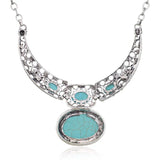 Vintage Carved Flower Crystal Pendant Necklace for Women