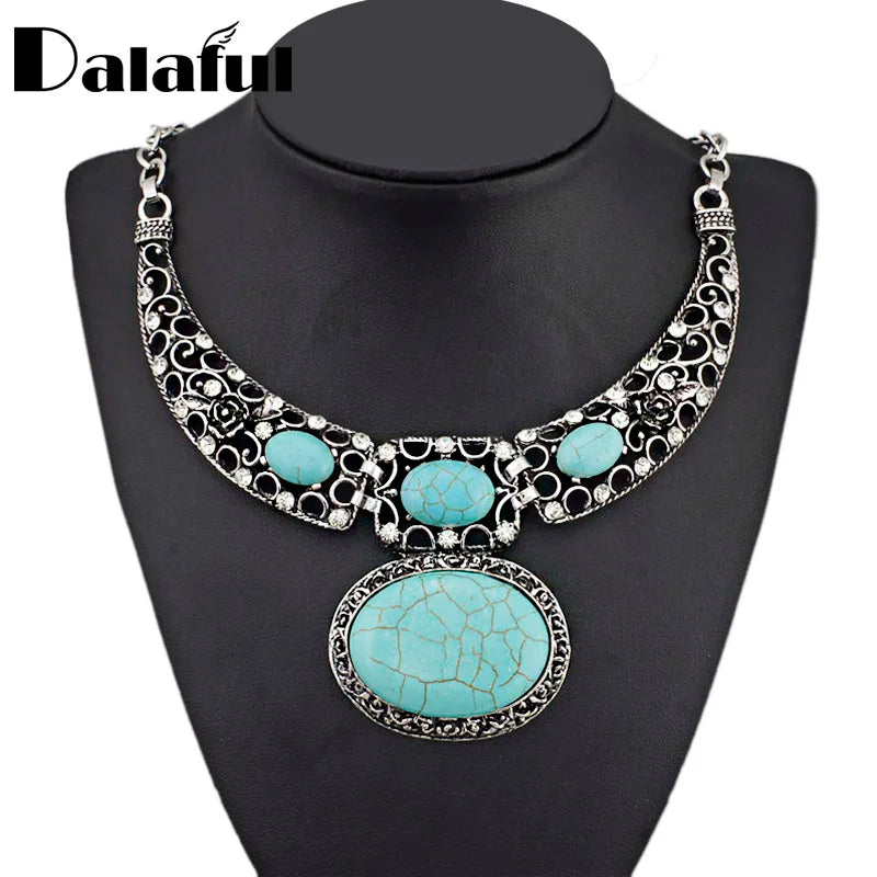 Vintage Carved Flower Crystal Pendant Necklace