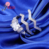 925 Silver Crystal Square Round Ring Set Bridal Wedding Accessory