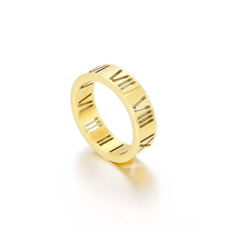Roman Numeral Stainless Steel Rings For Women Silver Rose Letter Ring