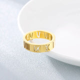 Roman Numeral Stainless Steel Rings For Women Silver Rose Letter Ring