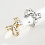 Romantic Bow Ring Pearl Zircon 925 Silver Jewelry