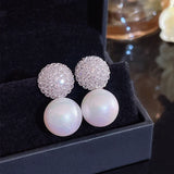 Romantic Pearl Stud Earrings Zirconia Crystal Jewelry Party Gift