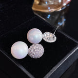 Romantic Pearl Stud Earrings Zirconia Crystal Jewelry Party Gift