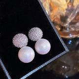 Romantic Pearl Stud Earrings Zirconia Crystal Jewelry Party Gift