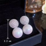 Romantic Pearl Stud Earrings Zirconia Crystal Jewelry Party Gift
