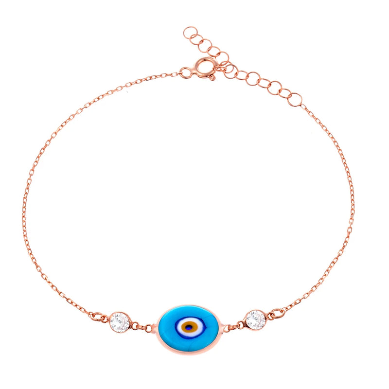 Rose Plated Evil Eye Zircon 925 Silver Bracelet