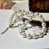 Round Pearl Necklace Women Wedding Engagement Party Jewelry Golden Beaded Choker