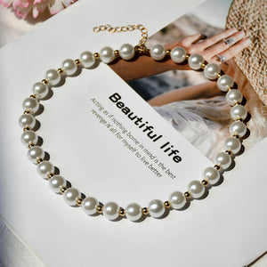 Round Pearl Necklace Women Wedding Engagement Party Jewelry Golden Beaded Choker
