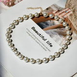 Round Pearl Necklace Women Wedding Engagement Party Jewelry Golden Beaded Choker
