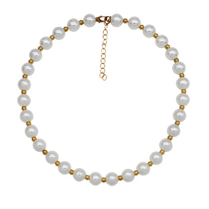 Round Pearl Necklace Women Wedding Engagement Party Jewelry Golden Beaded Choker