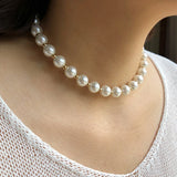 Round Pearl Necklace Women Wedding Engagement Party Jewelry Golden Beaded Choker