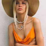 Round Pearl Necklace Women Wedding Engagement Party Jewelry Golden Beaded Choker