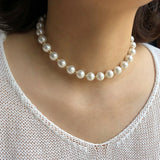 Round Pearl Necklace Women Wedding Engagement Party Jewelry Golden Beaded Choker