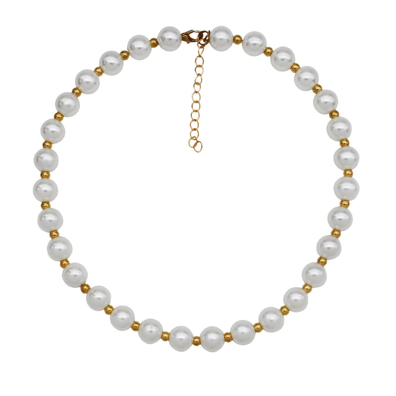 Round Pearl Necklace Women Wedding Engagement Party Jewelry Golden Beaded Choker