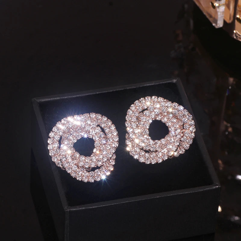 Oversize Round Crystal Stud Earrings Wedding Jewelry