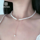 Classic Choker Necklace 925 Silver Shell Pearl 32/40/45cm+7cm Chain