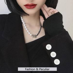 Silver 925 Shell Pearl Cream Necklace 925 Sterling Silver Chain