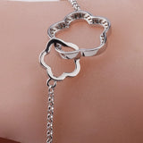 Silver Copper Metal Flower Bracelet with Clear CZ for Women