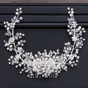 Silver Pearl Rhinestone Hair Jewelry Tiara Hair Comb