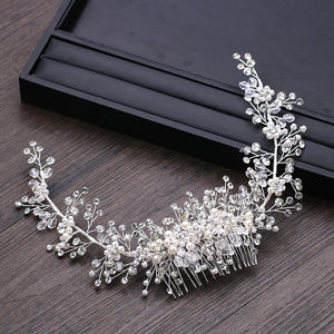 Silver Pearl Rhinestone Hair Jewelry Tiara Hair Comb