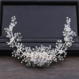 Silver Pearl Rhinestone Hair Jewelry Tiara Hair Comb