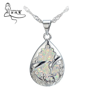 Opal & Purple CZ Charm Pendant & Necklace Set