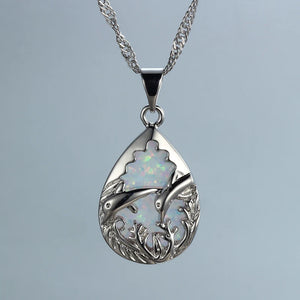 Opal & Purple CZ Charm Pendant & Necklace Set