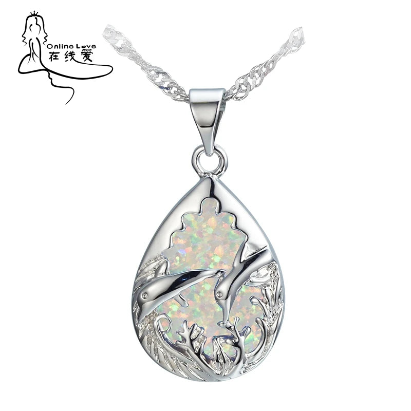 Opal & Purple CZ Charm Pendant & Necklace Set