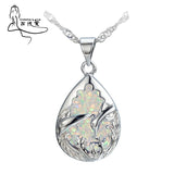 Opal & Purple CZ Charm Pendant & Necklace Set