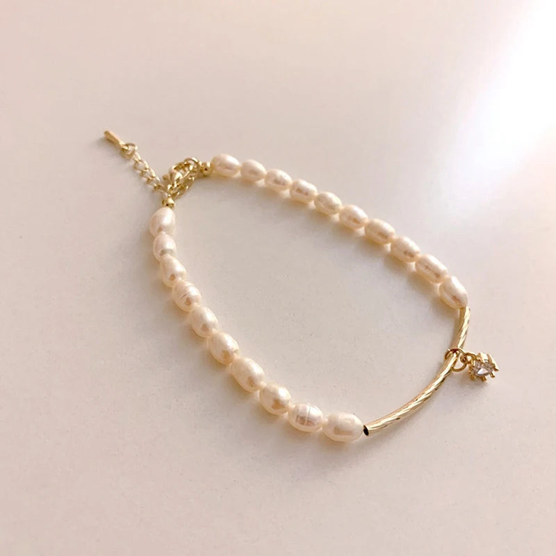 Women's Pearl Bracelet Zirconia Pendant Beaded Minimalist Jewelry