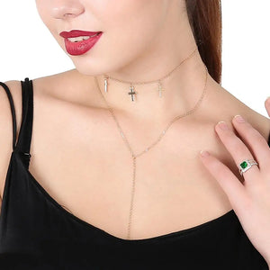 Double Layer Cross Pendant Tassel Chain Necklace Party Jewelry Gift
