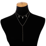 Double Layer Cross Pendant Tassel Chain Necklace Party Jewelry Gift