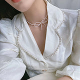 Simulated Pearl Bow Choker Necklace for Women