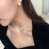 Simulated Pearl Bow Choker Necklace for Women