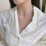 Simulated Pearl Bow Choker Necklace for Women