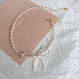 Simulated Pearl Bow Choker Necklace for Women