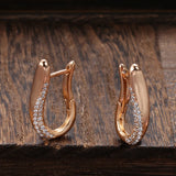Smooth Metal Double Zircon English Earrings 585 Rose Jewelry