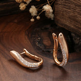 Smooth Metal Double Zircon English Earrings 585 Rose Jewelry