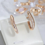 Smooth Metal Double Zircon English Earrings 585 Rose Jewelry