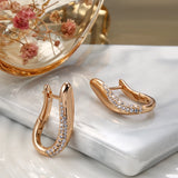Smooth Metal Double Zircon English Earrings 585 Rose Jewelry