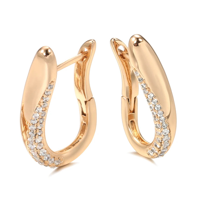 Smooth Metal Double Zircon English Earrings 585 Rose Jewelry
