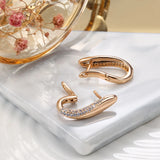 Smooth Metal Double Zircon English Earrings 585 Rose Jewelry