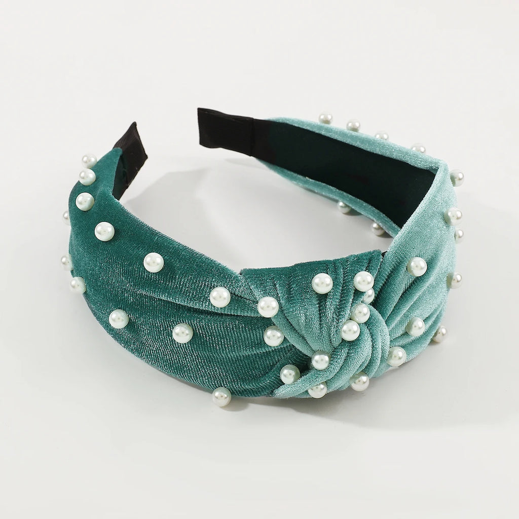 Corduroy Pearls Topknot Headbands Women Accessories