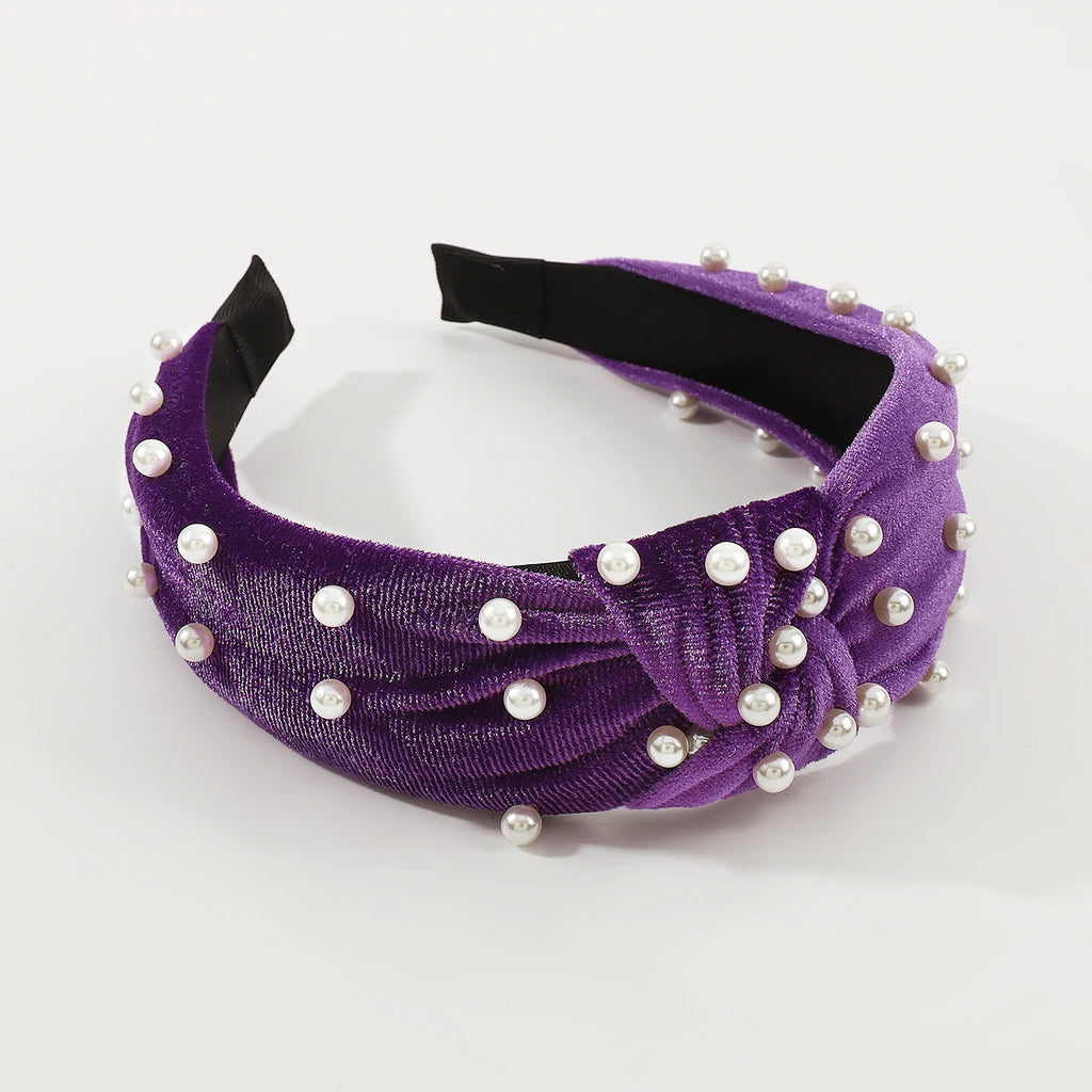 Corduroy Pearls Topknot Headbands Women Accessories