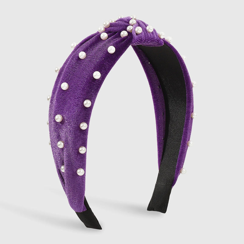 Corduroy Pearls Topknot Headbands Women Accessories